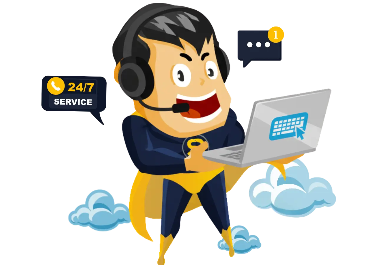 Super Domain 24/7 Live support mascot